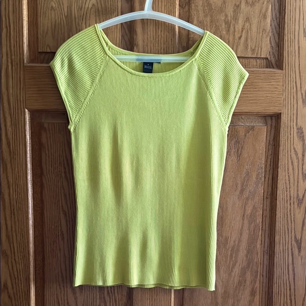August Silk Chartreuse Green Rib Knit Cap Sleeve Lightweight Sweater